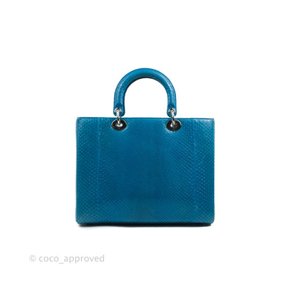 Christian Dior Large Lady Dior Python Blue Silver Hardware