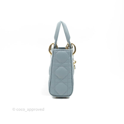 Christian Dior Micro Lady Dior Cannage Blue Grey Lambskin Gold Hardware