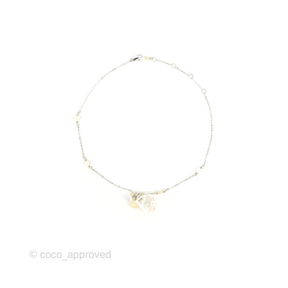 Dior Heart White Pendant Necklace Silver Tone