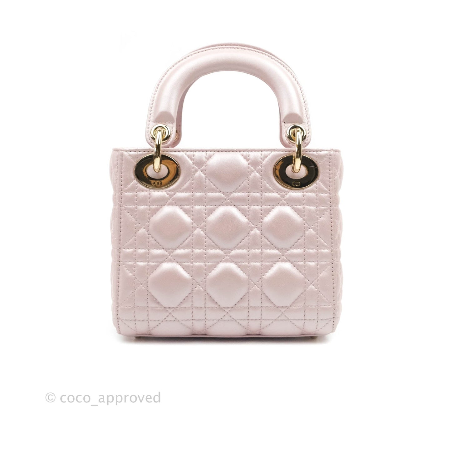 Christian Dior Mini Lady Dior Bag Cannage Lambskin Iridescent Pink Gold Hardware