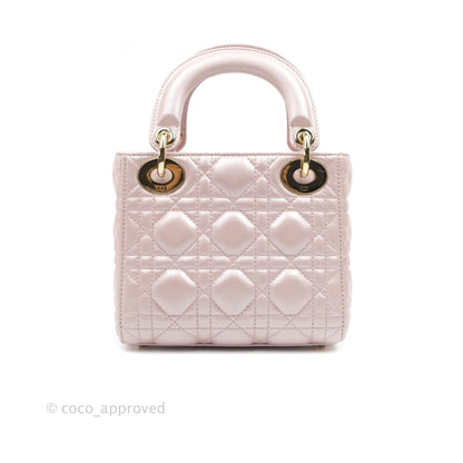 Christian Dior Mini Lady Dior Bag Cannage Lambskin Iridescent Pink Gold Hardware