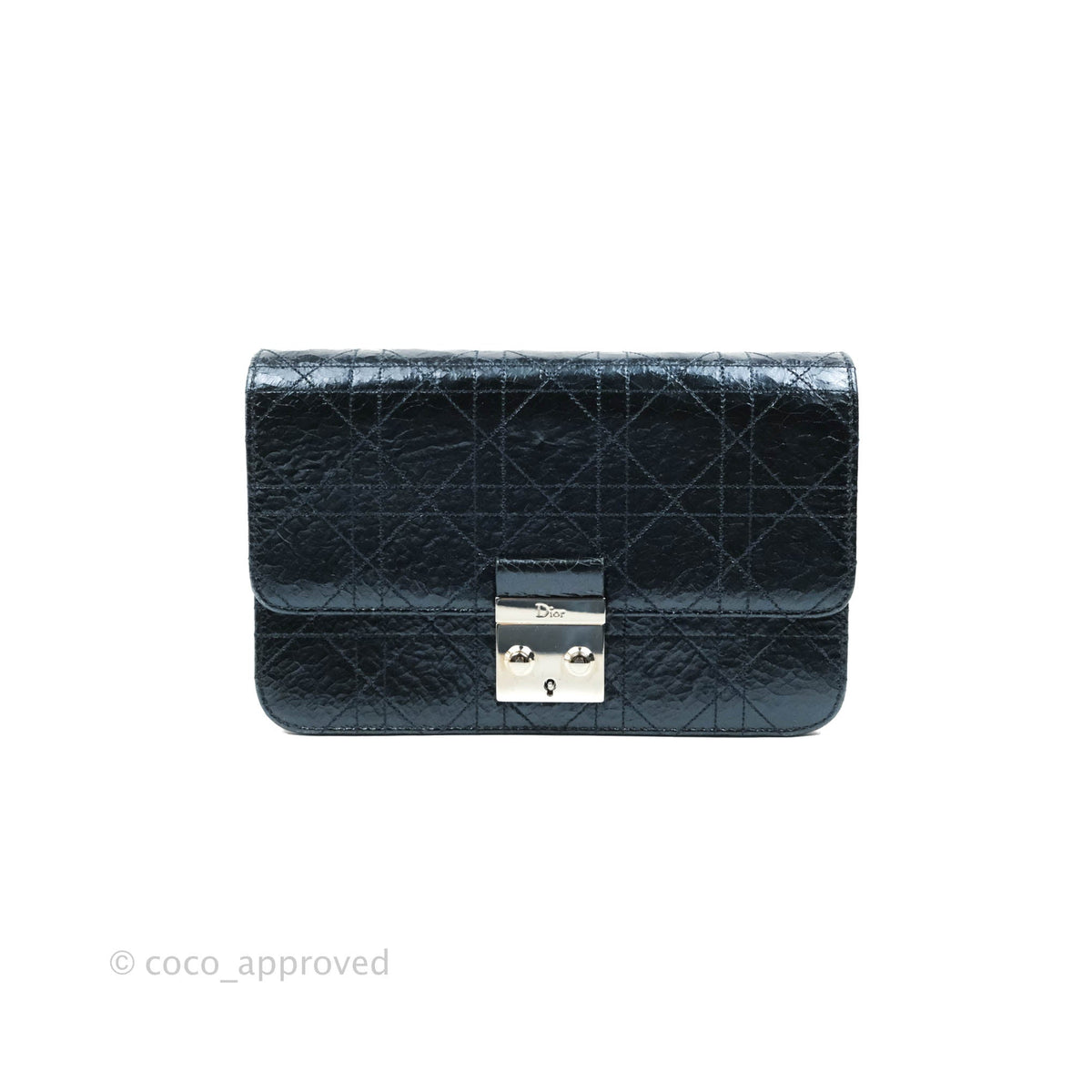 Christian Dior Miss Dior WOC Cannage Metallic Blue Silver Hardware