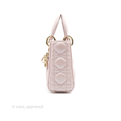 Christian Dior Mini Lady Dior Bag Cannage Lambskin Iridescent Pink Gold Hardware