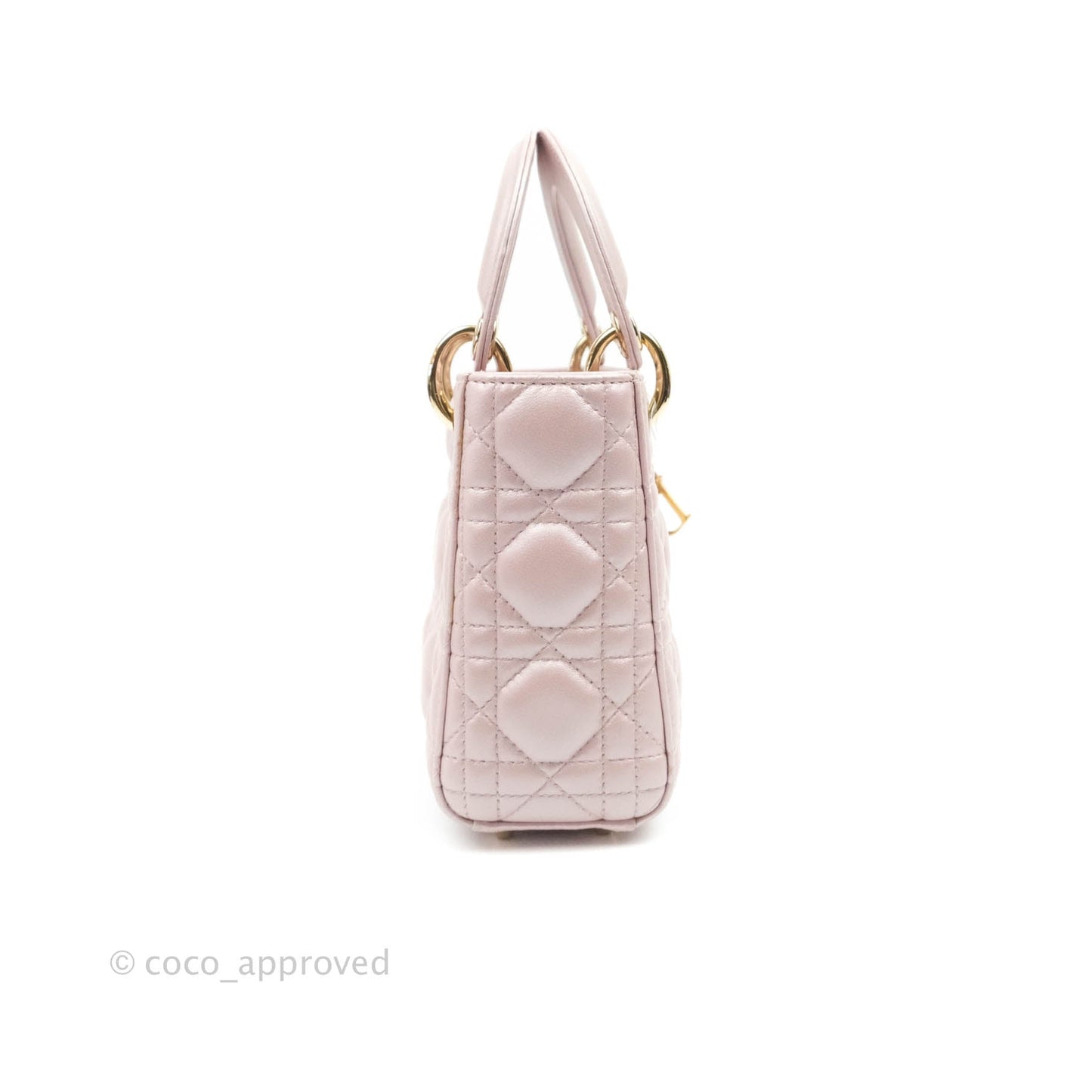 Christian Dior Mini Lady Dior Bag Cannage Lambskin Iridescent Pink Gold Hardware