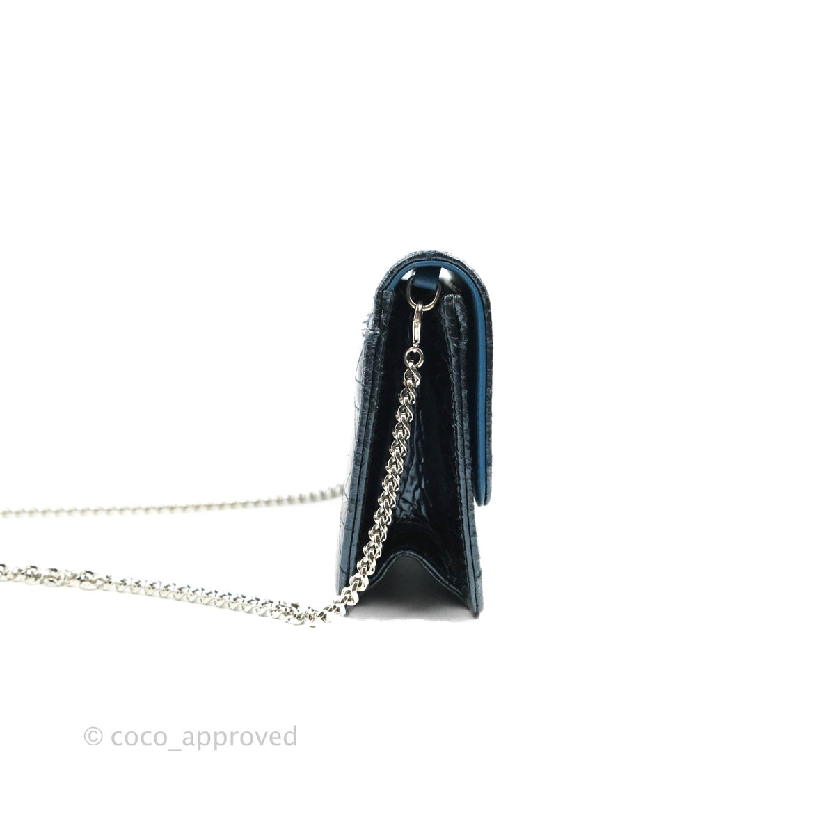 Christian Dior Miss Dior WOC Cannage Metallic Blue Silver Hardware