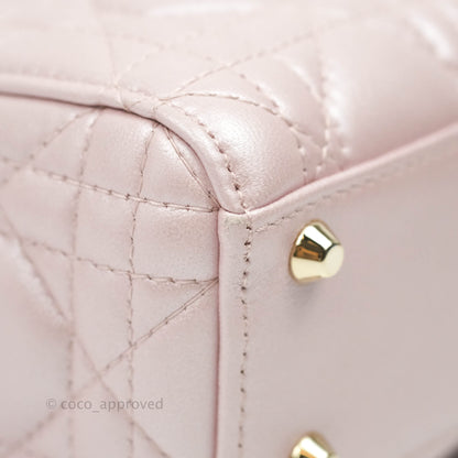 Christian Dior Mini Lady Dior Bag Cannage Lambskin Iridescent Pink Gold Hardware