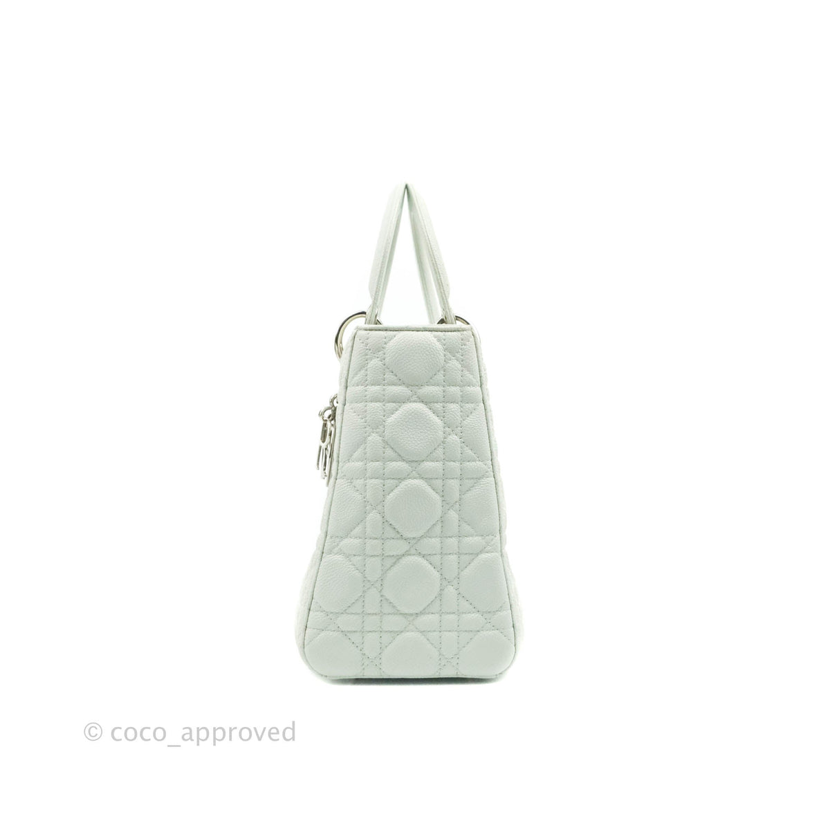 Christian Dior Medium Lady Dior Light Mint Grained Leather Silver Hardware