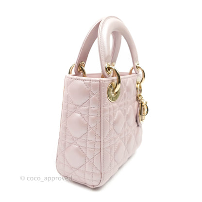 Christian Dior Mini Lady Dior Bag Cannage Lambskin Iridescent Pink Gold Hardware