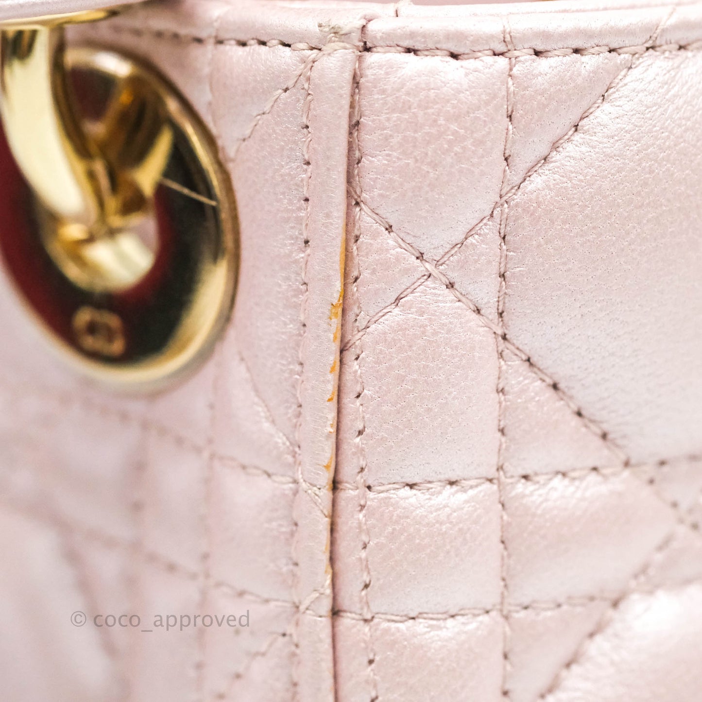 Christian Dior Mini Lady Dior Bag Cannage Lambskin Iridescent Pink Gold Hardware