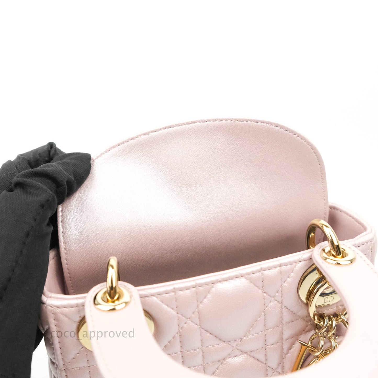 Christian Dior Mini Lady Dior Bag Cannage Lambskin Iridescent Pink Gold Hardware