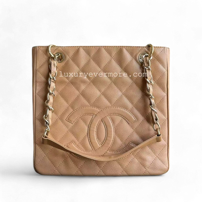 Caivar PST Petite Shopping Tote Quilted Beige Golden Hardware Series 11