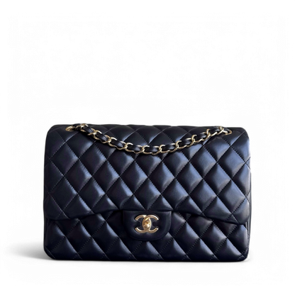 Chanel Classic Flap Jumbo - Double Flap 30CM Quilted Lambskin Black Gold Hardware Series 16
