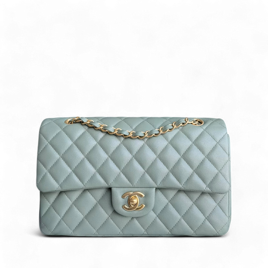 Chanel Classic Flap Medium - Caviar 25CM Quilted Light Green Gold Hardware Series 25