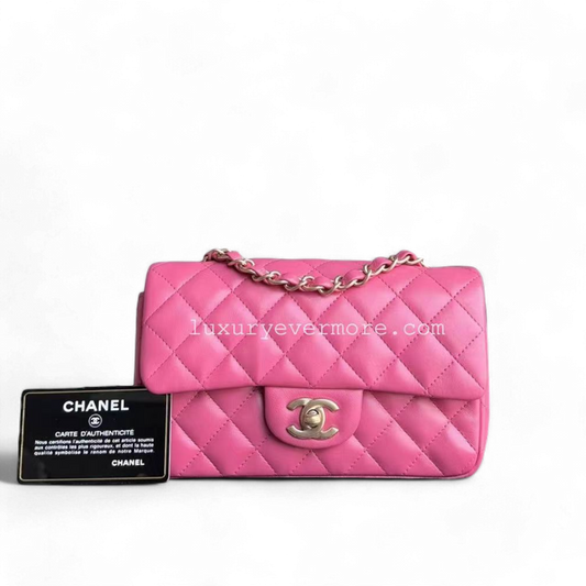 Chanel Classic Flap Mini - 20CM Rectangle Quilted Lambskin Barbe Pink Gold Hardware Series 18