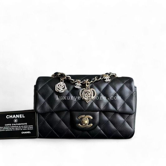 Chanel Classic Flap Mini - 20CM Rectangle Classic Flap Valentine Quilted Lambskin Black Golden Hardware Series 19