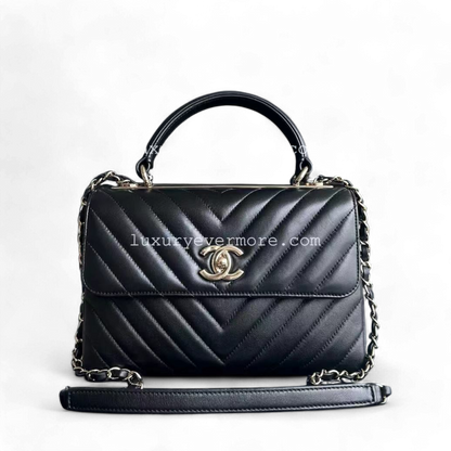 Trendy CC Small 25CM Chevron Lambskin Black Golden Hardware Series 26