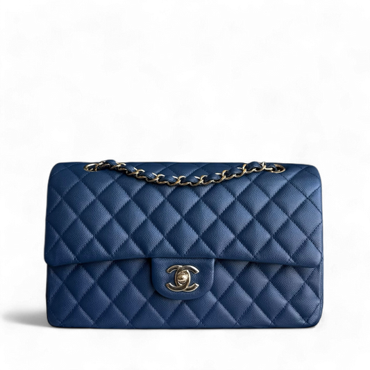 Chanel Classic Flap Medium - Caviar 25CM Quilted Dark Blue Gold Hardware Series 27