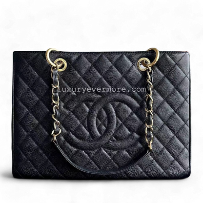 GST Grand Shopping Tote Caviar Quilted Grained Calfskin Black Golden Hardware Series 19