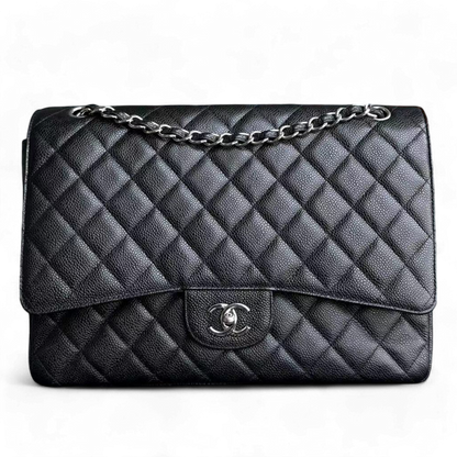 Chanel Classic Flap Maxi - Single Flap 33CM Quilted Caviar Black Silver Hardware