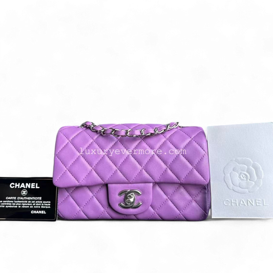 Chanel Classic Flap Mini - 20CM Rectangle Quilted Lambskin Purple Silver Hardware Series 29