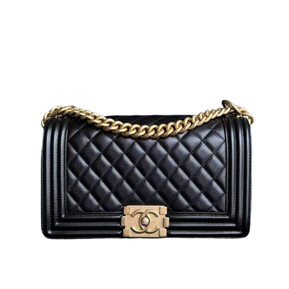 Chanel Boy Medium - Caviar 25CM Quilted Black Gold Hardware Sereis 27
