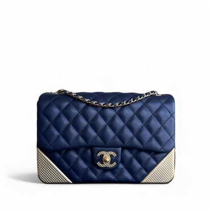 Chanel Classic Flap Rock The Corner - 25CM Calfskin Quilted Dark Blue Gold Hardware Series 24