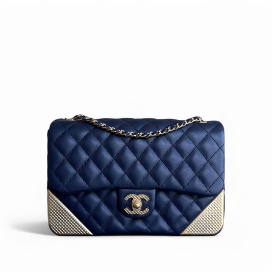Chanel Classic Flap Rock The Corner - 25CM Calfskin Quilted Dark Blue Gold Hardware Series 24