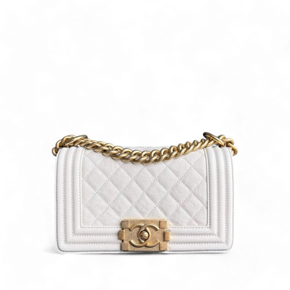Chanel Boy Small - Caviar Quilted Cream White Gold Hardware