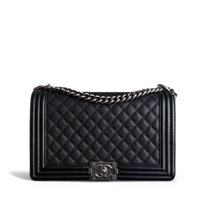 Chanel Boy Medium - Caviar 28CM Quilted Ruthenium Silver Hardware Series 19