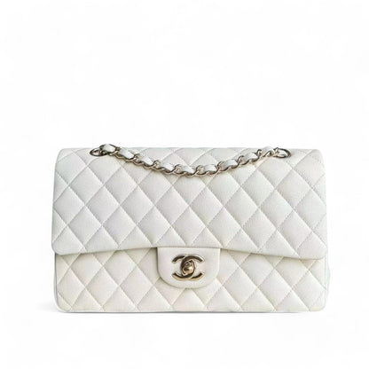 Chanel Classic Flap Medium - Caviar Quilted 25CM Cream White Gold Hardware Series 27