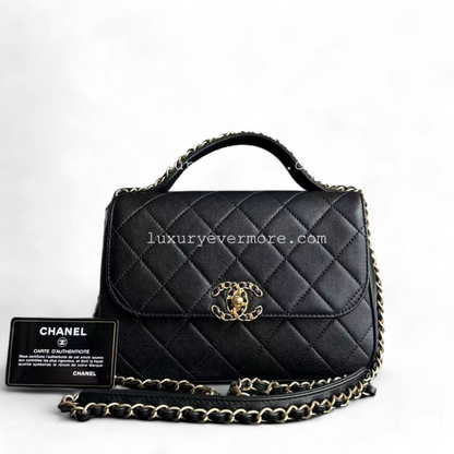*Full Set, Receipt* Chanel Small 23CM Chain Infinity Top Handle Quilted Calfskin Black Golden Hardware Series 28 Shoulder Bag