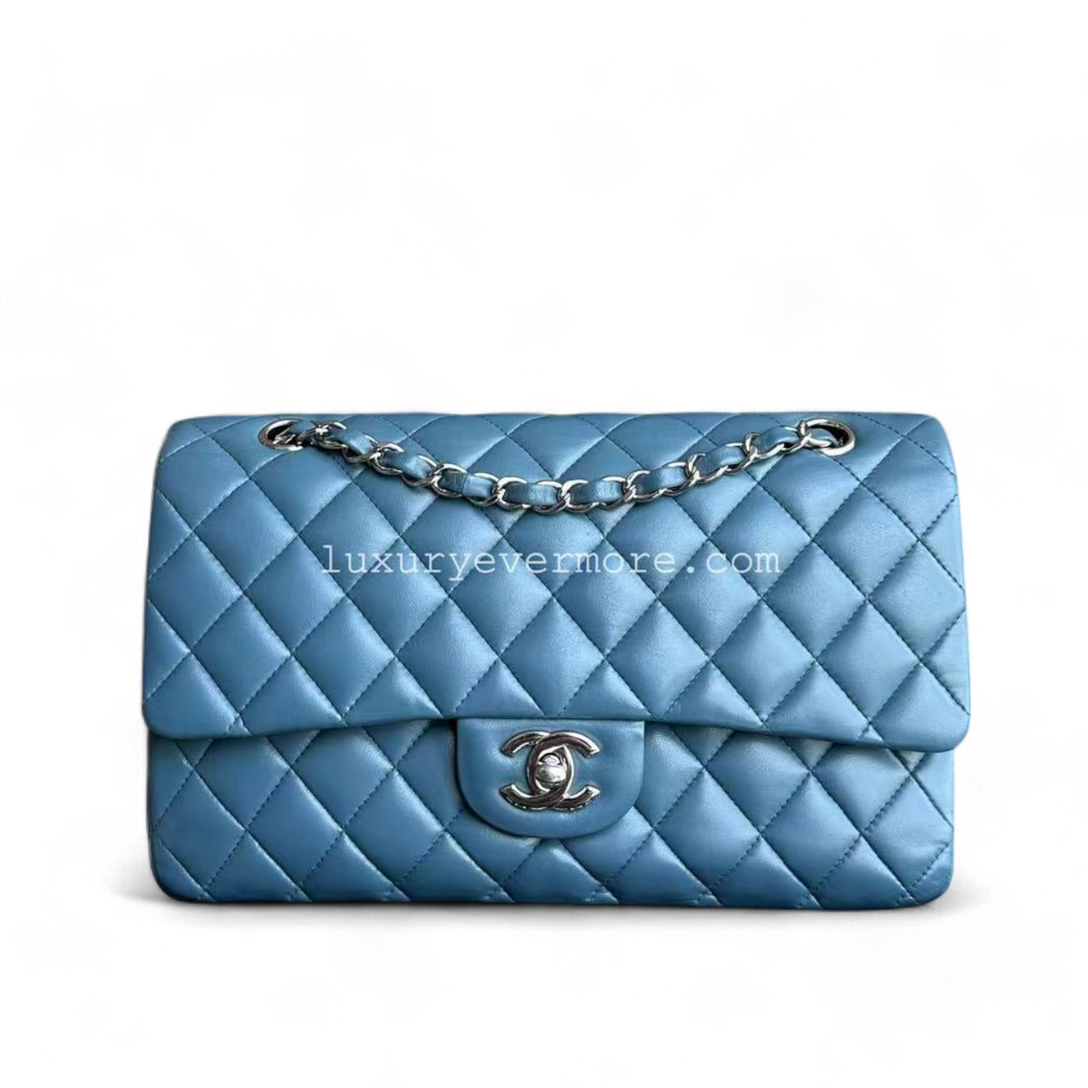 Classic Flap Medium 25CM Quilted Lambskin Blue Silver Hardware Series 17