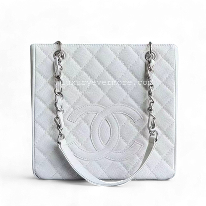 Chanel PST Petite Shopping Tote - Caviar Quilted White Tote Bag Series 12