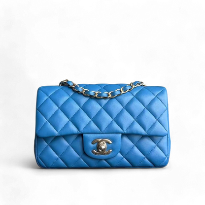 Classic Flap Mini Rectangle 20 CM Quilted Lambskin Blue Golden Hardware Series 27