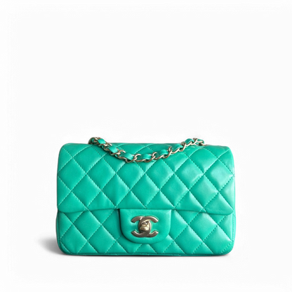 Chanel Classic Flap Mini - 20CM Quilted Lambskin Green Gold Hardware Series 18