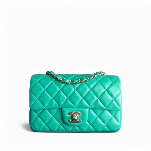Chanel Classic Flap Mini - 20CM Quilted Lambskin Green Gold Hardware Series 18