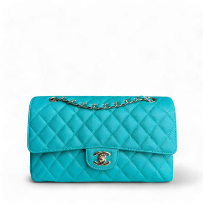 Chanel Classic Flap Medium - Caviar 25CM Quilted Cyan Blue Gold Hardware Series 23