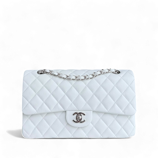 Chanel Classic Flap Medium - Caviar 25CM Quilted Snow White Silver Hardware Series 19