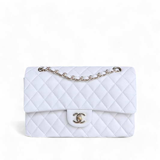 Chanel Classic Flap Medium - Caviar 25CM Quilted Snow White Gold Hardware Series 27
