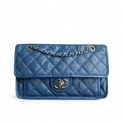 Chanel French Riviera - Caviar 25CM Quilted Blue Silver Palladium Hardware Series 15