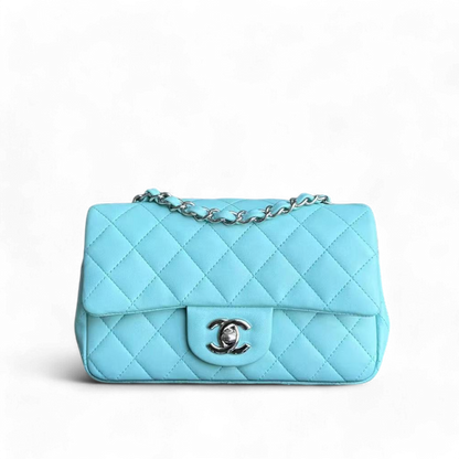 Chanel Classic Flap Mini - Lambskin Quilted Tiffany Blue Silver Hardware Series 27