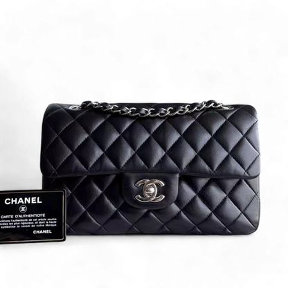 *Full Set, Receipt* Chanel Classic Flap Small - 23CM Quilted Lambskin Black Silver Hardware Series 27