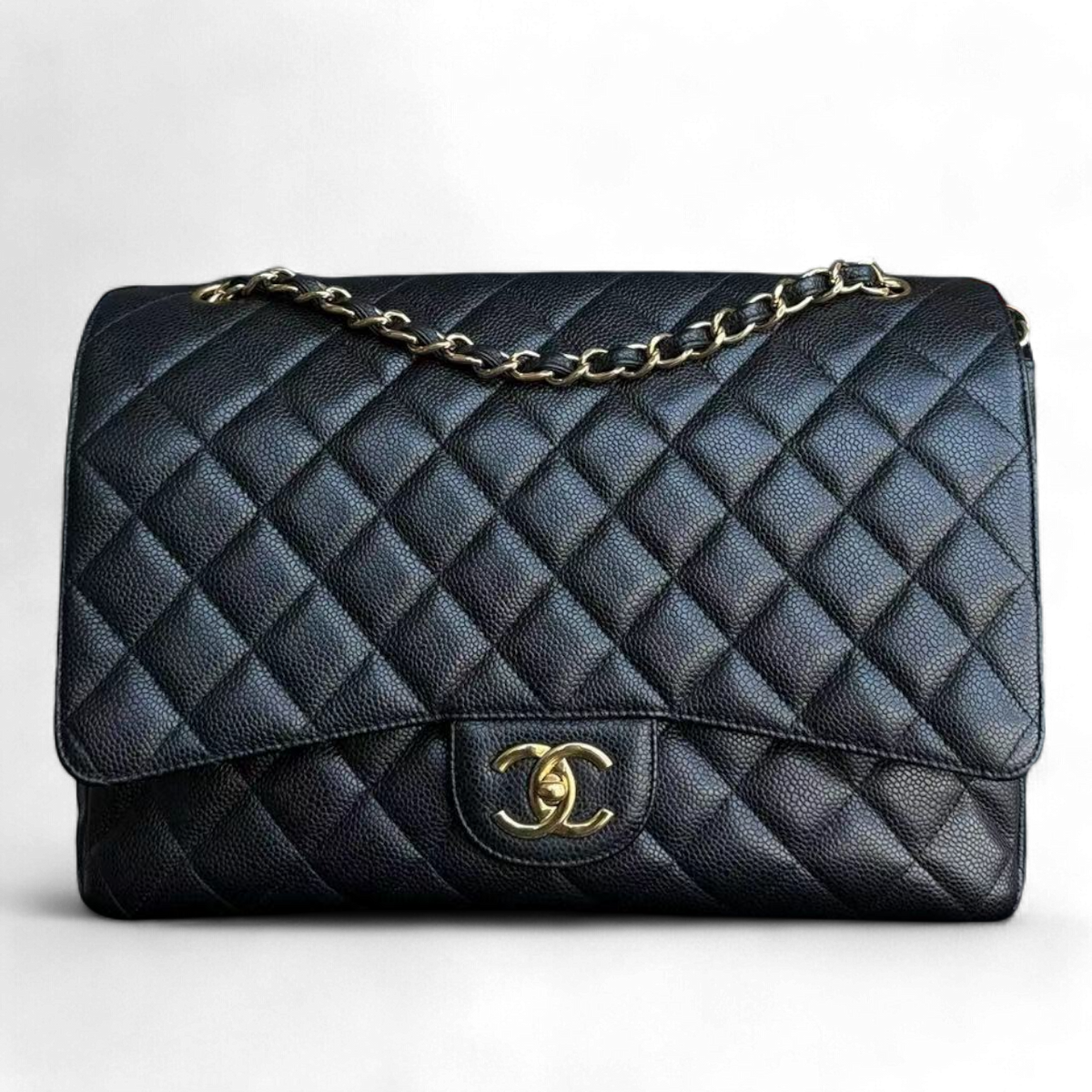 Chanel Maxi Classic Flap Bag Caviar 33CM Quilted Black Golden Hardware Series 16