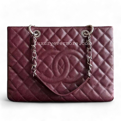 GST Grand Shopping Tote Caviar Quilted Burgundy Dark Red Silver Hardware Series 19