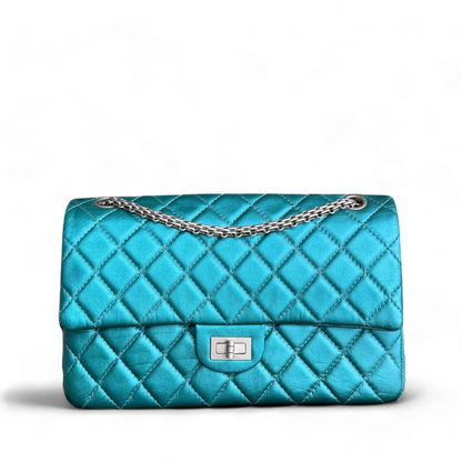 Chanel 2.55 Reissue 226 - Medium Quilted Calfskin Iridescent Cyan Blue Silver Hardware Series 12