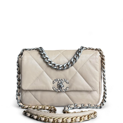 Chanel 19 Bag Small - C19 Goatskin Light Beige Two-tone Hardware Microchip