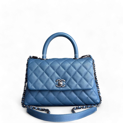Chanel Coco Handle Small - Caviar Quilted Blue Ruthenium Silver Hardware Series 23