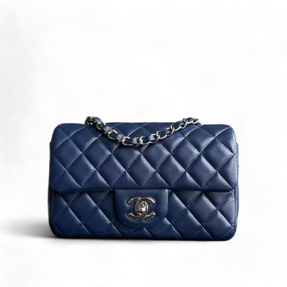 Chanel Classic Flap Mini Rectangle Quilted Lambskin Dark Navy Blue Series 28