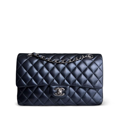 Chanel Classic Flap Medium - 25CM Quilted Lambskin Iridescent Midnight Dark Blue Silver Hardware Series 24