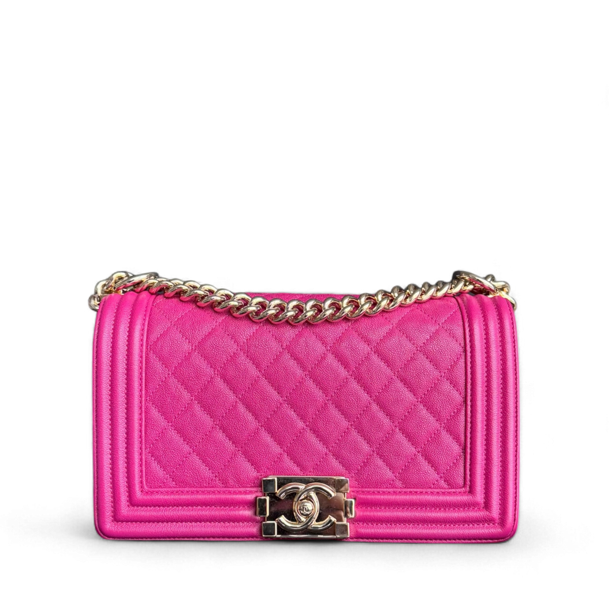 Chanel Boy Medium - 25CM Caviar Quilted Hot Pink Gold Hardware Series 28
